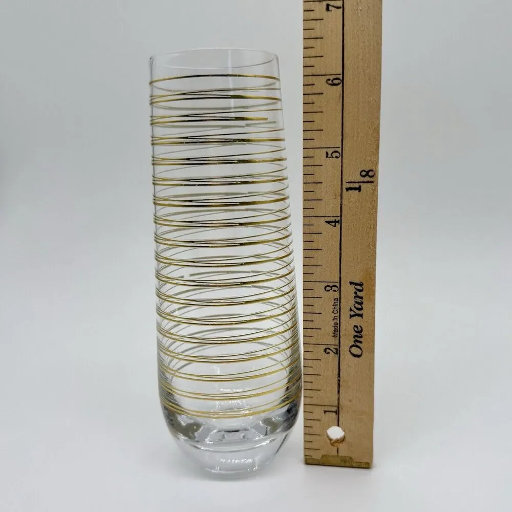 Vintage Stemless Champagne Flutes Glasses Mid-Century MCM Gold Barware Atomic